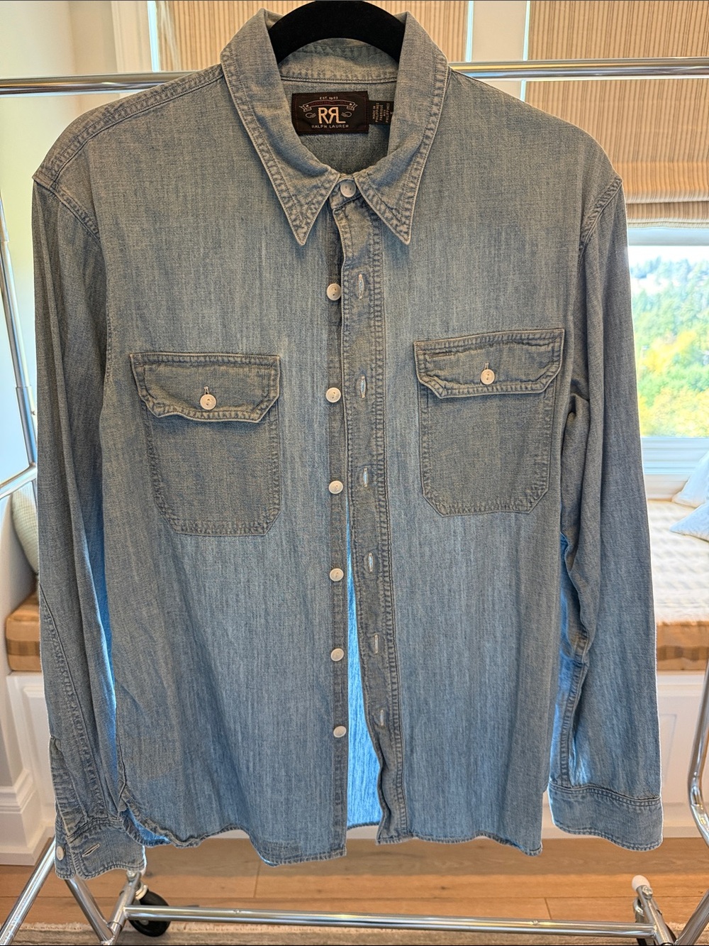 Ralph Lauren Double RL Light Blue Denim Button-Front Western Shirt